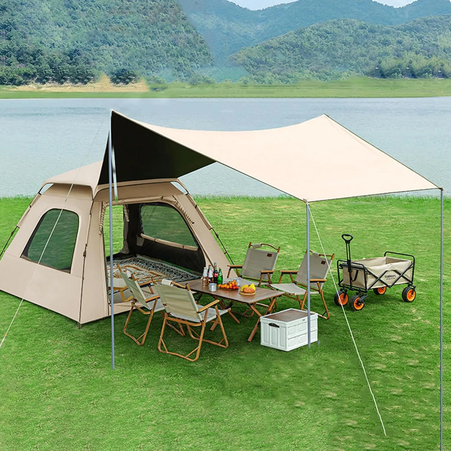Camping Tent 4 5 6 7 8 Person, Pop Up Tent with Canopy & Picnic Mat(200x200cm), Portable Camping Tent for Family Backpacking Hiking Mountaineering Weekend Trips,8 Person