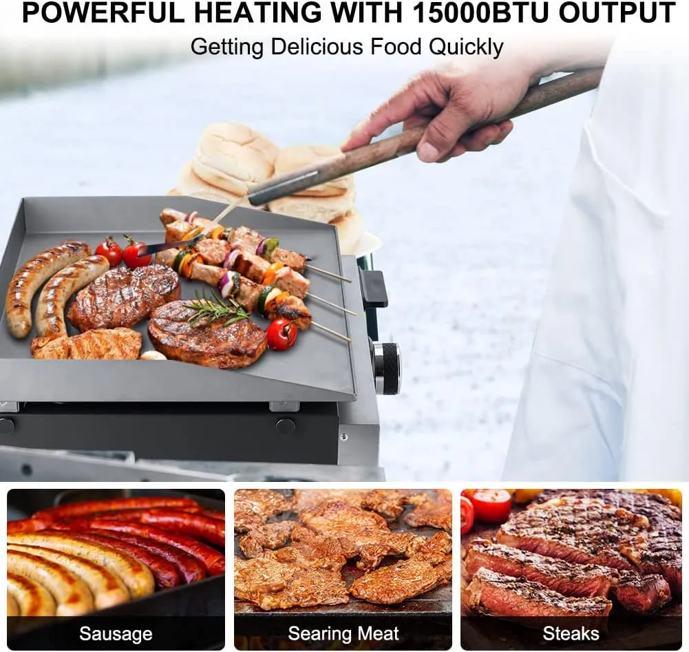 Camplux Propane Gas Griddle Grill, 15,000 BTU Griddle Grill Combo, Portable Camping Griddle Station 17 Inches with 20 lb and RV Regulator for Camping, RV Picnic and Tailgating