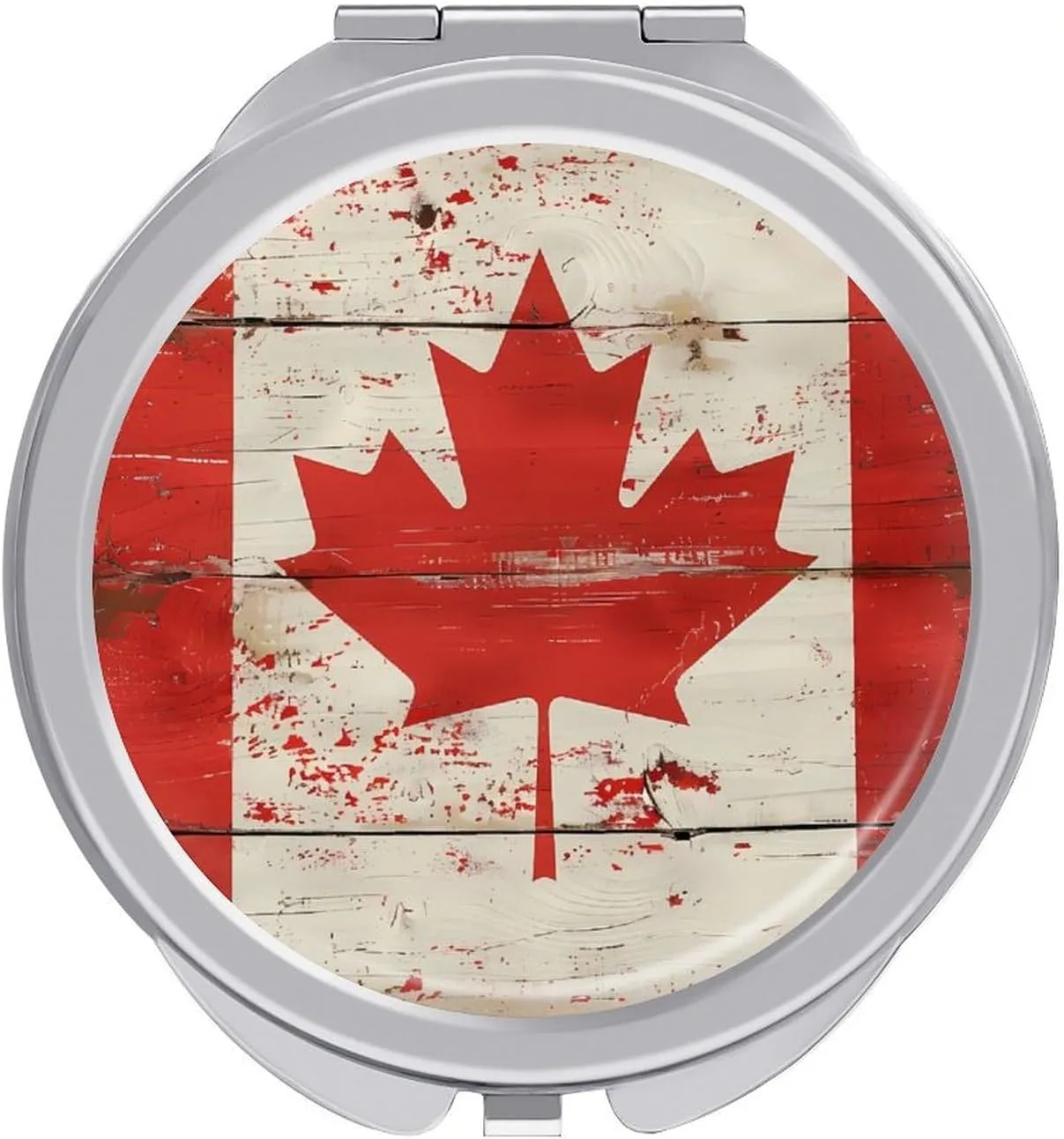 Canada Flag Grunge Wood Travel Makeup Mirror Double-Sided Pocket Mirror Portable for Handbag Purse Compact Gifts for Women