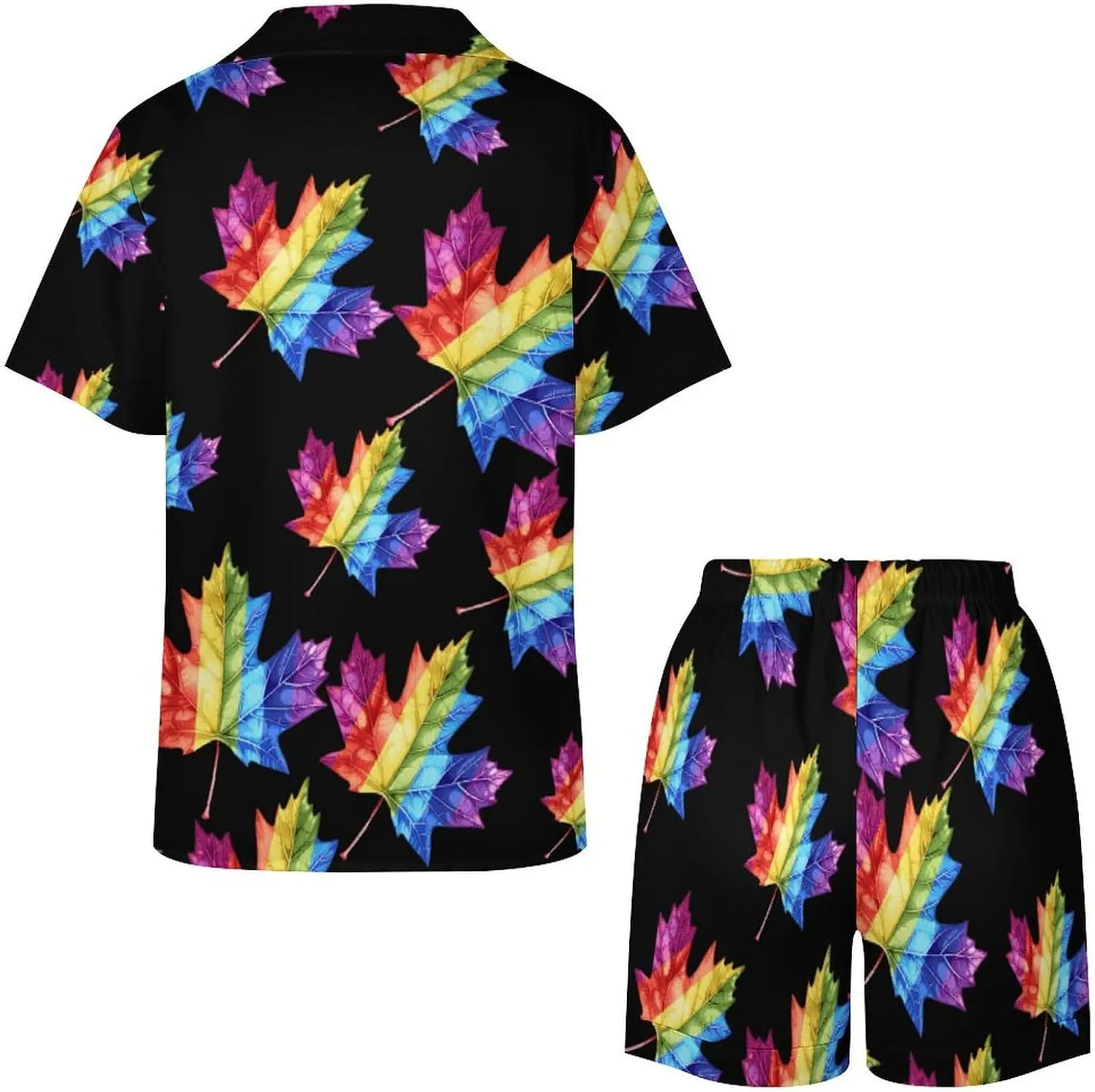 Canada Leaf LGBT Prideful Women's Satin Pajama Set Short Sleeve Button Down Sleepwear Loungewear Pj Set