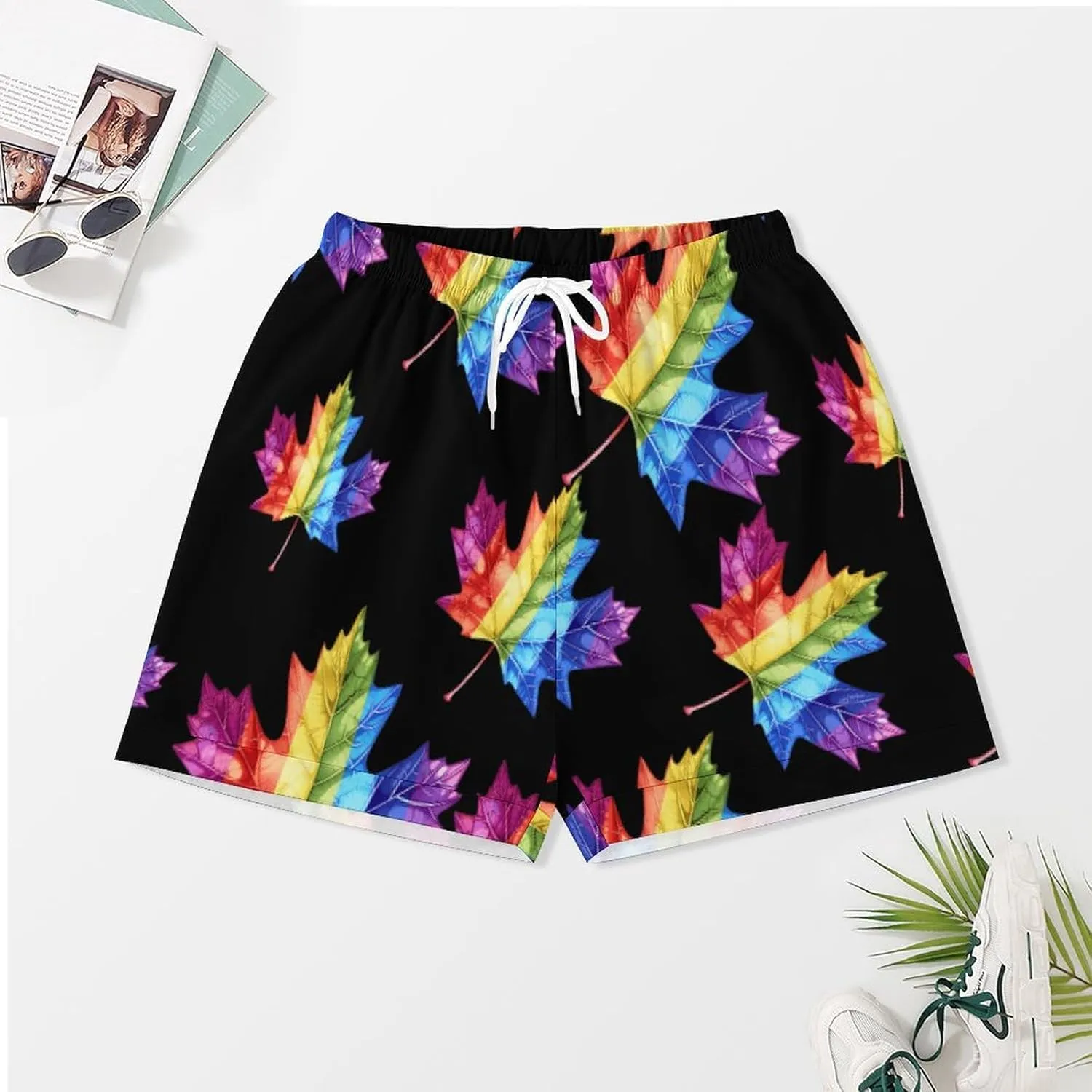 Canada Leaf LGBT Prideful Women's Satin Pajama Set Short Sleeve Button Down Sleepwear Loungewear Pj Set