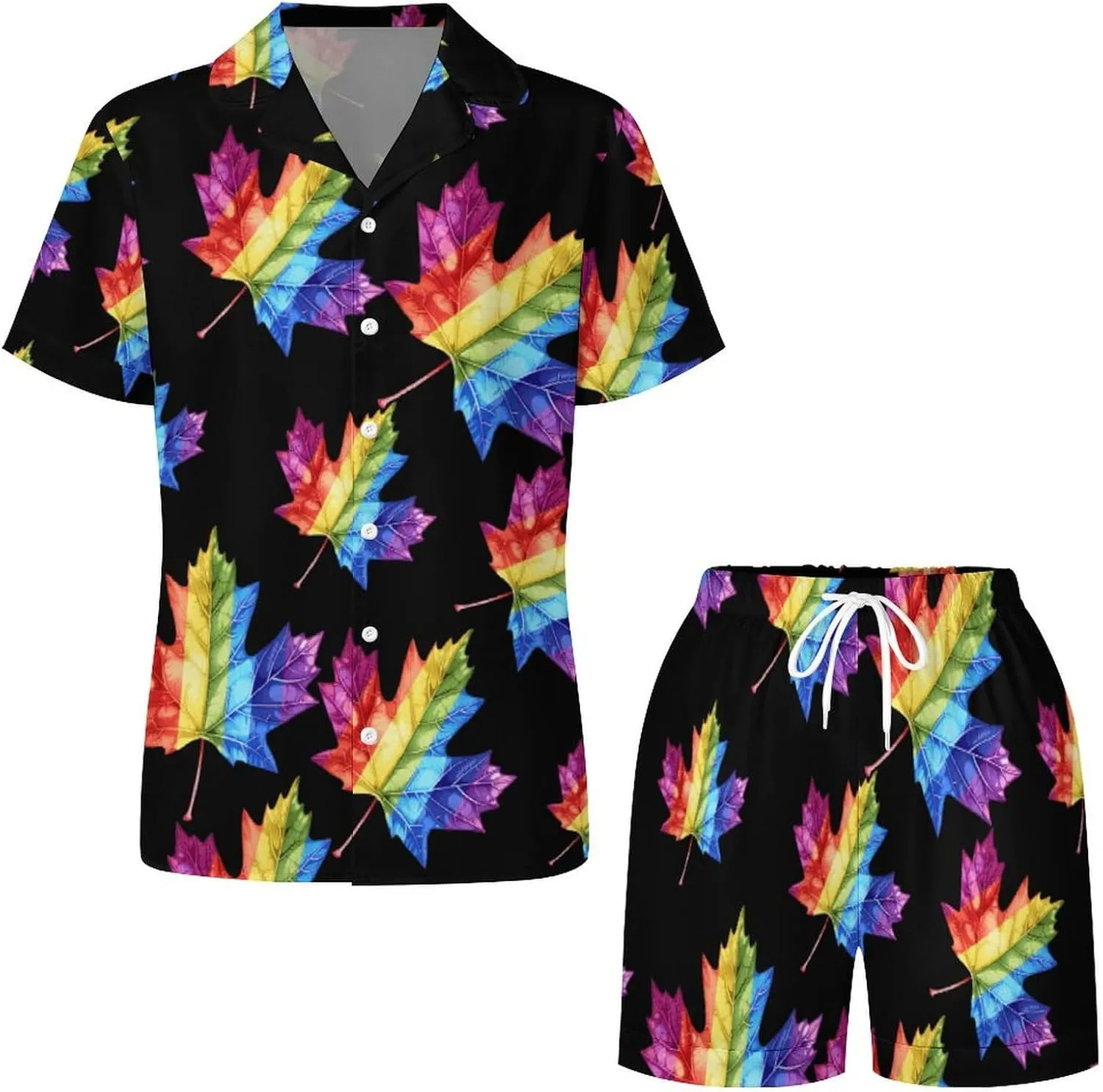 Canada Leaf LGBT Prideful Women's Satin Pajama Set Short Sleeve Button Down Sleepwear Loungewear Pj Set