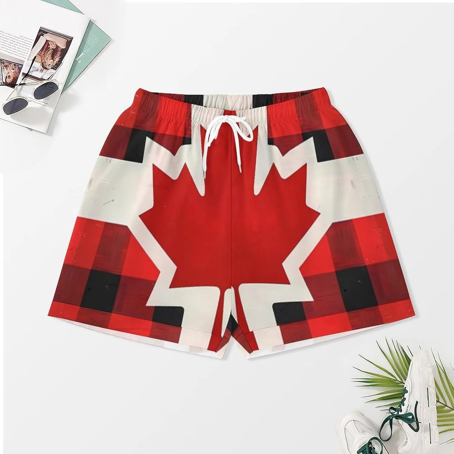 Canadian Flag Farm Buffalo Plaid Women's Satin Pajama Set Short Sleeve Button Down Sleepwear Loungewear Pj Set