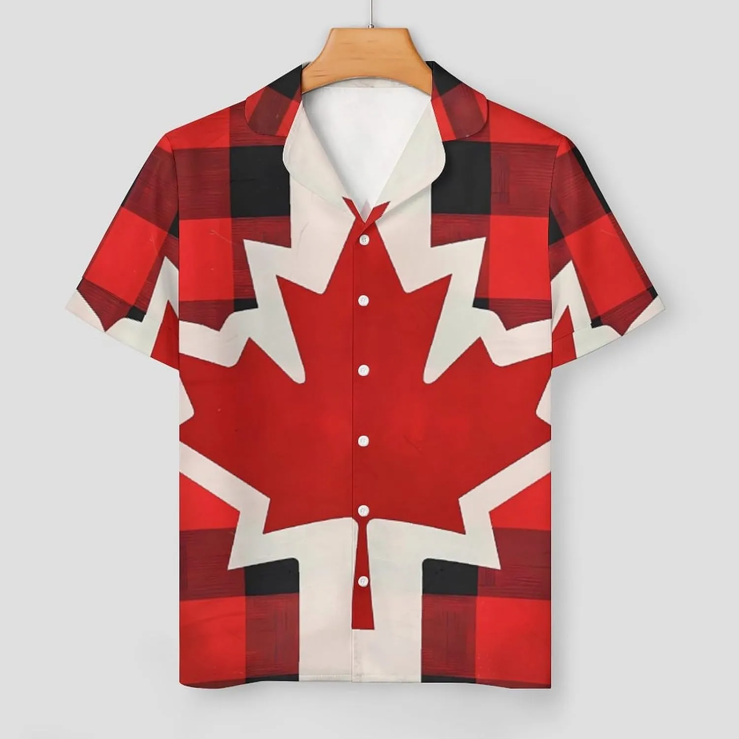 Canadian Flag Farm Buffalo Plaid Women's Satin Pajama Set Short Sleeve Button Down Sleepwear Loungewear Pj Set