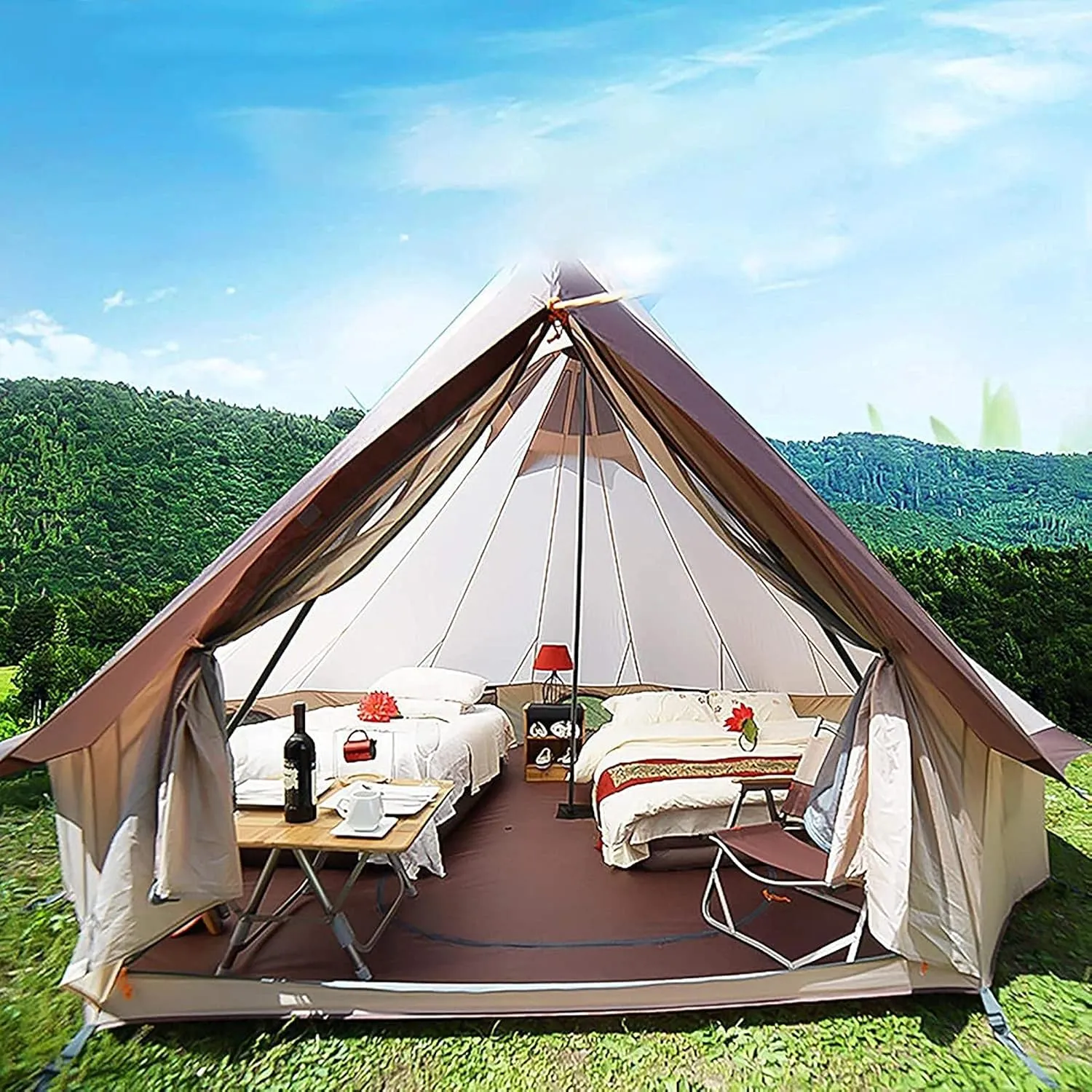 Canvas Tent with Stove Hole Cotton Canvas Tents Yurt Tent for Camping 4 Season Tent for Family Camping Outdoor Glamping, Luxury Teepee