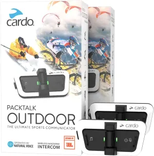 Cardo Packtalk Outdoor Helmet Communication System for Skiing, Snowboarding, Mountain Biking, Cycling and Other Outdoor Activities - White - Dual Pack