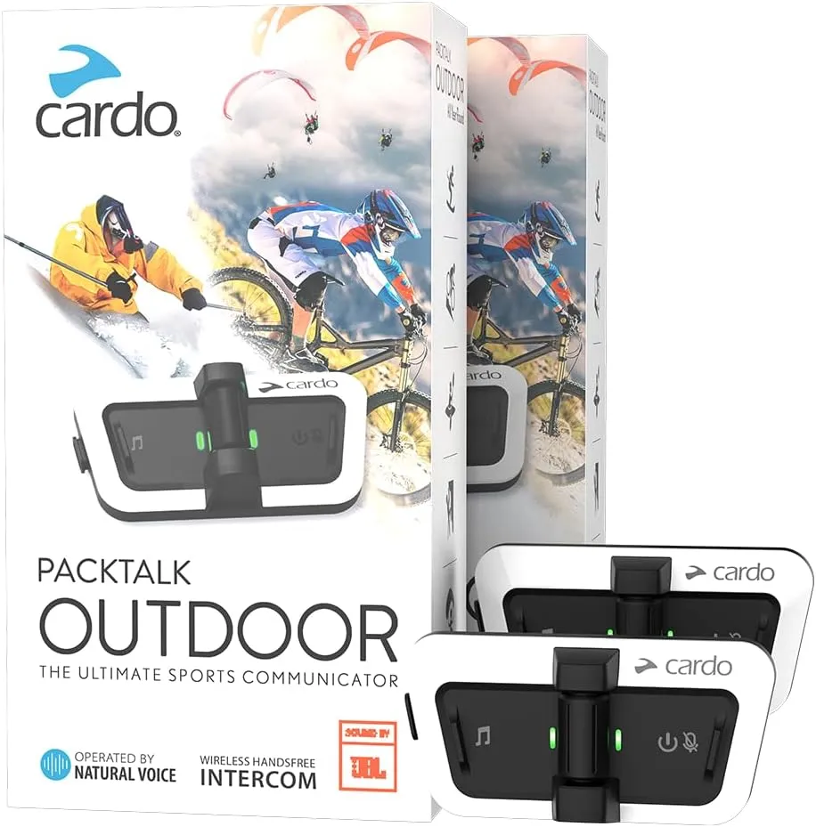 Cardo Packtalk Outdoor Helmet Communication System for Skiing, Snowboarding, Mountain Biking, Cycling and Other Outdoor Activities - White - Dual Pack