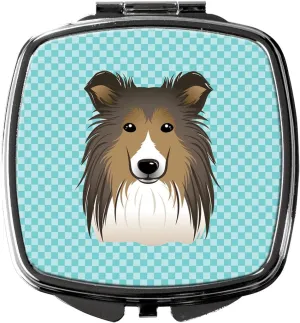 Caroline's Treasures BB1180SCM Checkerboard Blue Sheltie Compact Mirror Decorative Travel Makeup Mirror for Women Girls Gifts Pocket Makeup Mirror Folding Handheld