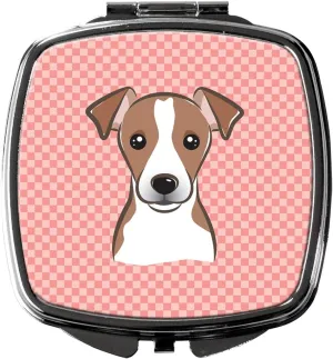 Caroline's Treasures BB1260SCM Checkerboard Pink Jack Russell Terrier Compact Mirror Decorative Travel Makeup Mirror for Women Girls Gifts Pocket Makeup Mirror Folding Handheld