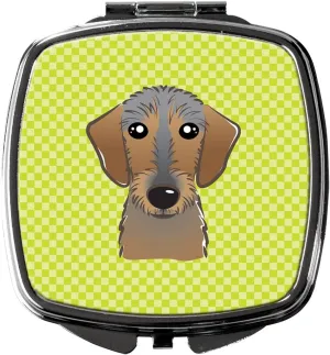 Caroline's Treasures BB1295SCM Checkerboard Lime Green Wirehaired Dachshund Compact Mirror Decorative Travel Makeup Mirror for Women Girls Gifts Pocket Makeup Mirror Folding Handheld