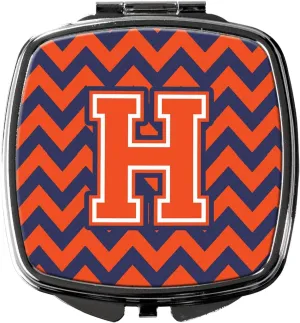 Caroline's Treasures CJ1042-HSCM Letter H Chevron Orange and Blue Compact Mirror Decorative Travel Makeup Mirror for Women Girls Gifts Pocket Makeup Mirror Folding Handheld