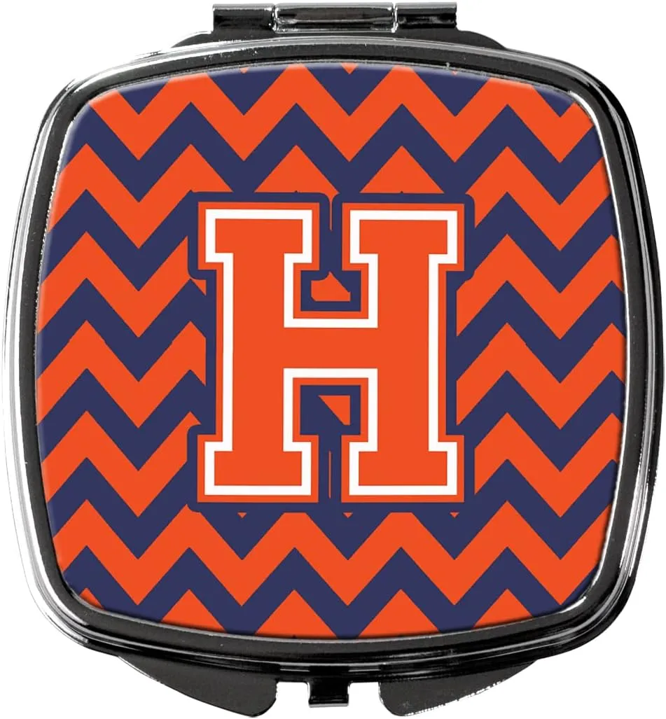 Caroline's Treasures CJ1042-HSCM Letter H Chevron Orange and Blue Compact Mirror Decorative Travel Makeup Mirror for Women Girls Gifts Pocket Makeup Mirror Folding Handheld