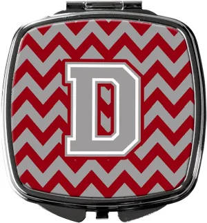 Caroline's Treasures CJ1043-DSCM Letter D Chevron Crimson and Grey Compact Mirror Decorative Travel Makeup Mirror for Women Girls Gifts Pocket Makeup Mirror Folding Handheld