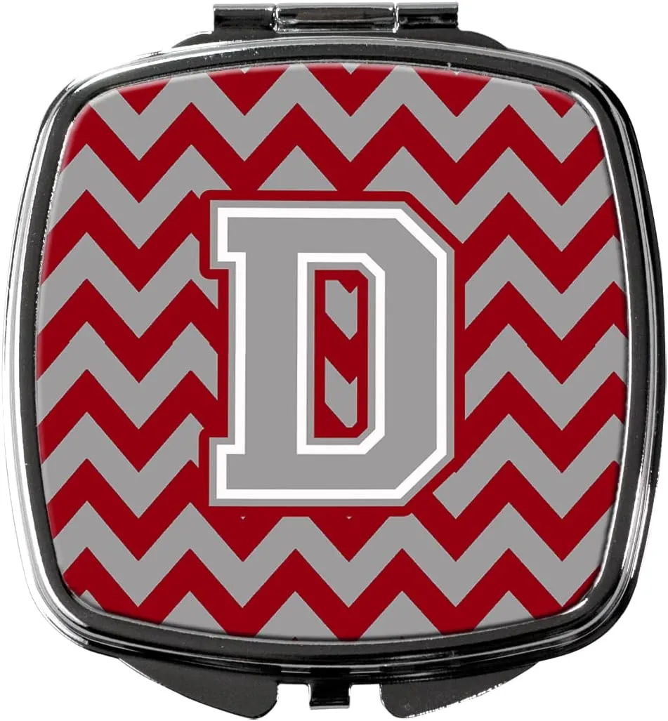 Caroline's Treasures CJ1043-DSCM Letter D Chevron Crimson and Grey Compact Mirror Decorative Travel Makeup Mirror for Women Girls Gifts Pocket Makeup Mirror Folding Handheld