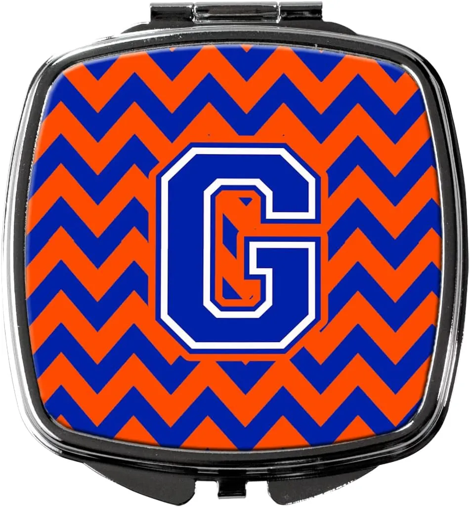 Caroline's Treasures CJ1044-GSCM Letter G Chevron Orange and Blue Compact Mirror Decorative Travel Makeup Mirror for Women Girls Gifts Pocket Makeup Mirror Folding Handheld