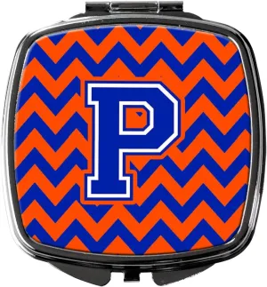 Caroline's Treasures CJ1044-PSCM Letter P Chevron Orange and Blue Compact Mirror Decorative Travel Makeup Mirror for Women Girls Gifts Pocket Makeup Mirror Folding Handheld