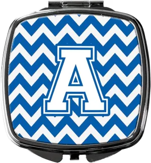 Caroline's Treasures CJ1045-ASCM Letter A Chevron Blue and White Compact Mirror Decorative Travel Makeup Mirror for Women Girls Gifts Pocket Makeup Mirror Folding Handheld