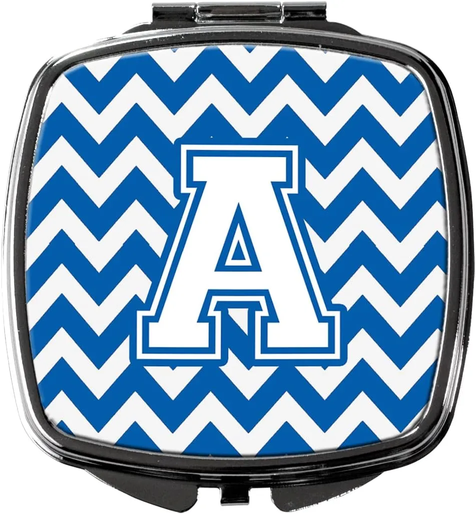 Caroline's Treasures CJ1045-ASCM Letter A Chevron Blue and White Compact Mirror Decorative Travel Makeup Mirror for Women Girls Gifts Pocket Makeup Mirror Folding Handheld