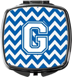 Caroline's Treasures CJ1045-GSCM Letter G Chevron Blue and White Compact Mirror Decorative Travel Makeup Mirror for Women Girls Gifts Pocket Makeup Mirror Folding Handheld