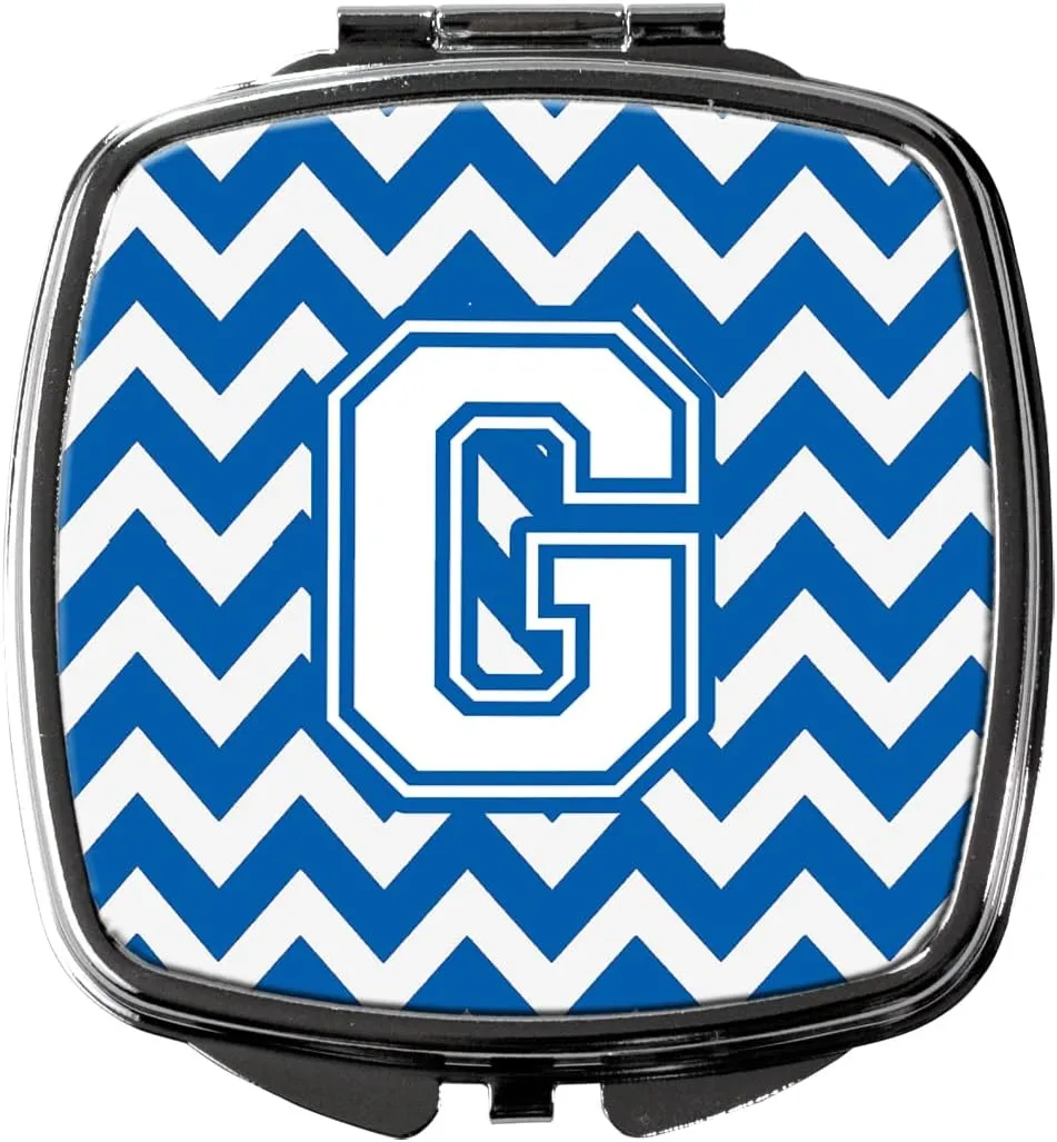 Caroline's Treasures CJ1045-GSCM Letter G Chevron Blue and White Compact Mirror Decorative Travel Makeup Mirror for Women Girls Gifts Pocket Makeup Mirror Folding Handheld