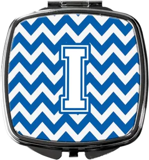 Caroline's Treasures CJ1045-ISCM Letter I Chevron Blue and White Compact Mirror Decorative Travel Makeup Mirror for Women Girls Gifts Pocket Makeup Mirror Folding Handheld
