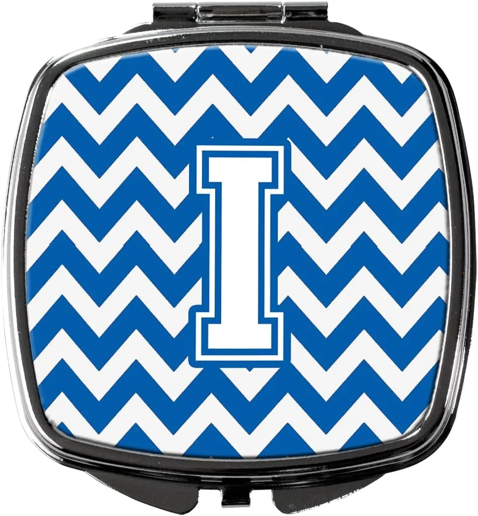 Caroline's Treasures CJ1045-ISCM Letter I Chevron Blue and White Compact Mirror Decorative Travel Makeup Mirror for Women Girls Gifts Pocket Makeup Mirror Folding Handheld