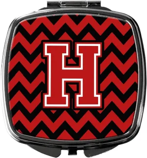 Caroline's Treasures CJ1047-HSCM Letter H Chevron Black and Red Compact Mirror Decorative Travel Makeup Mirror for Women Girls Gifts Pocket Makeup Mirror Folding Handheld