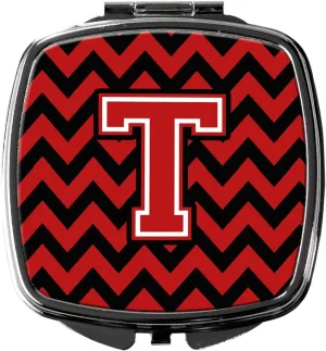 Caroline's Treasures CJ1047-TSCM Letter T Chevron Black and Red Compact Mirror Decorative Travel Makeup Mirror for Women Girls Gifts Pocket Makeup Mirror Folding Handheld