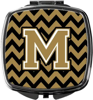 Caroline's Treasures CJ1050-MSCM Letter M Chevron Black and Gold Compact Mirror Decorative Travel Makeup Mirror for Women Girls Gifts Pocket Makeup Mirror Folding Handheld