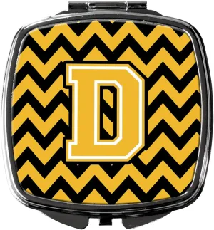 Caroline's Treasures CJ1053-DSCM Letter D Chevron Black and Gold Compact Mirror Decorative Travel Makeup Mirror for Women Girls Gifts Pocket Makeup Mirror Folding Handheld