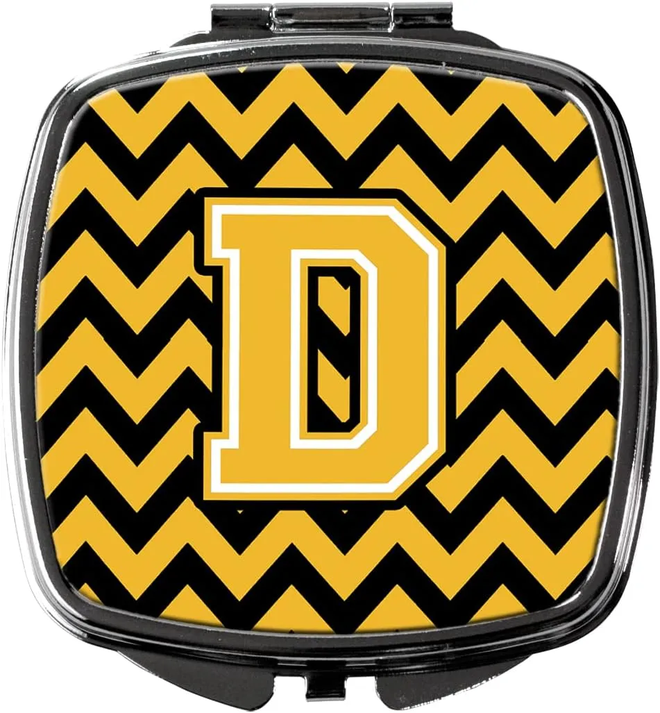 Caroline's Treasures CJ1053-DSCM Letter D Chevron Black and Gold Compact Mirror Decorative Travel Makeup Mirror for Women Girls Gifts Pocket Makeup Mirror Folding Handheld