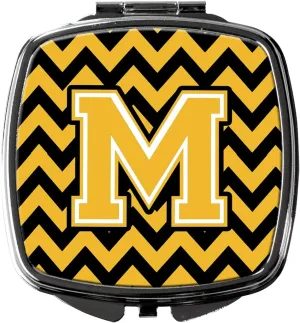 Caroline's Treasures CJ1053-MSCM Letter M Chevron Black and Gold Compact Mirror Decorative Travel Makeup Mirror for Women Girls Gifts Pocket Makeup Mirror Folding Handheld