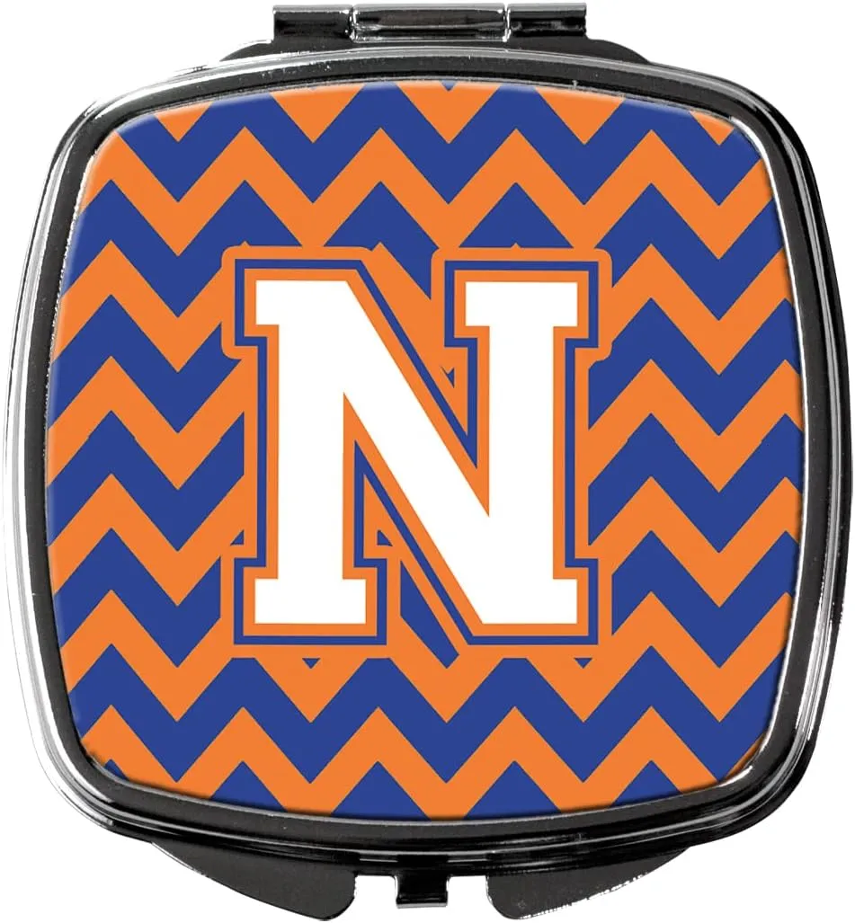Caroline's Treasures CJ1060-NSCM Letter N Chevron Blue and Orange #3 Compact Mirror Decorative Travel Makeup Mirror for Women Girls Gifts Pocket Makeup Mirror Folding Handheld