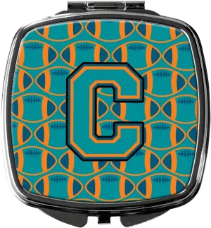Caroline's Treasures CJ1063-CSCM Letter C Football Aqua, Orange and Marine Blue Compact Mirror Decorative Travel Makeup Mirror for Women Girls Gifts Pocket Makeup Mirror Folding Handheld