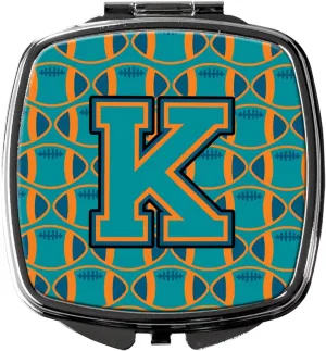 Caroline's Treasures CJ1063-KSCM Letter K Football Aqua, Orange and Marine Blue Compact Mirror Decorative Travel Makeup Mirror for Women Girls Gifts Pocket Makeup Mirror Folding Handheld