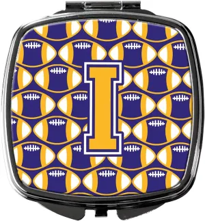 Caroline's Treasures CJ1064-ISCM Letter I Football Purple and Gold Compact Mirror Decorative Travel Makeup Mirror for Women Girls Gifts Pocket Makeup Mirror Folding Handheld
