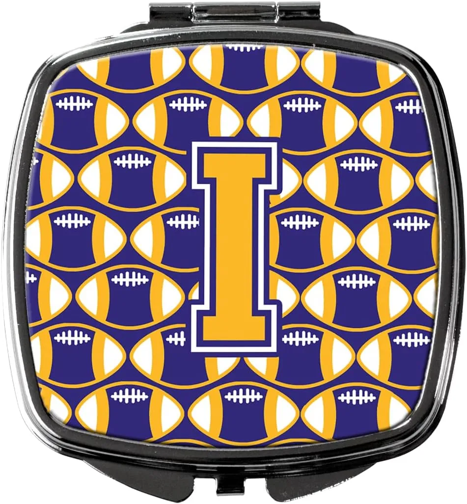 Caroline's Treasures CJ1064-ISCM Letter I Football Purple and Gold Compact Mirror Decorative Travel Makeup Mirror for Women Girls Gifts Pocket Makeup Mirror Folding Handheld