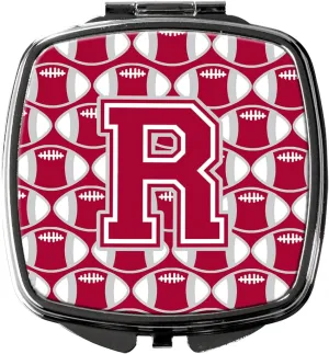 Caroline's Treasures CJ1065-RSCM Letter R Football Crimson, grey and white Compact Mirror Decorative Travel Makeup Mirror for Women Girls Gifts Pocket Makeup Mirror Folding Handheld