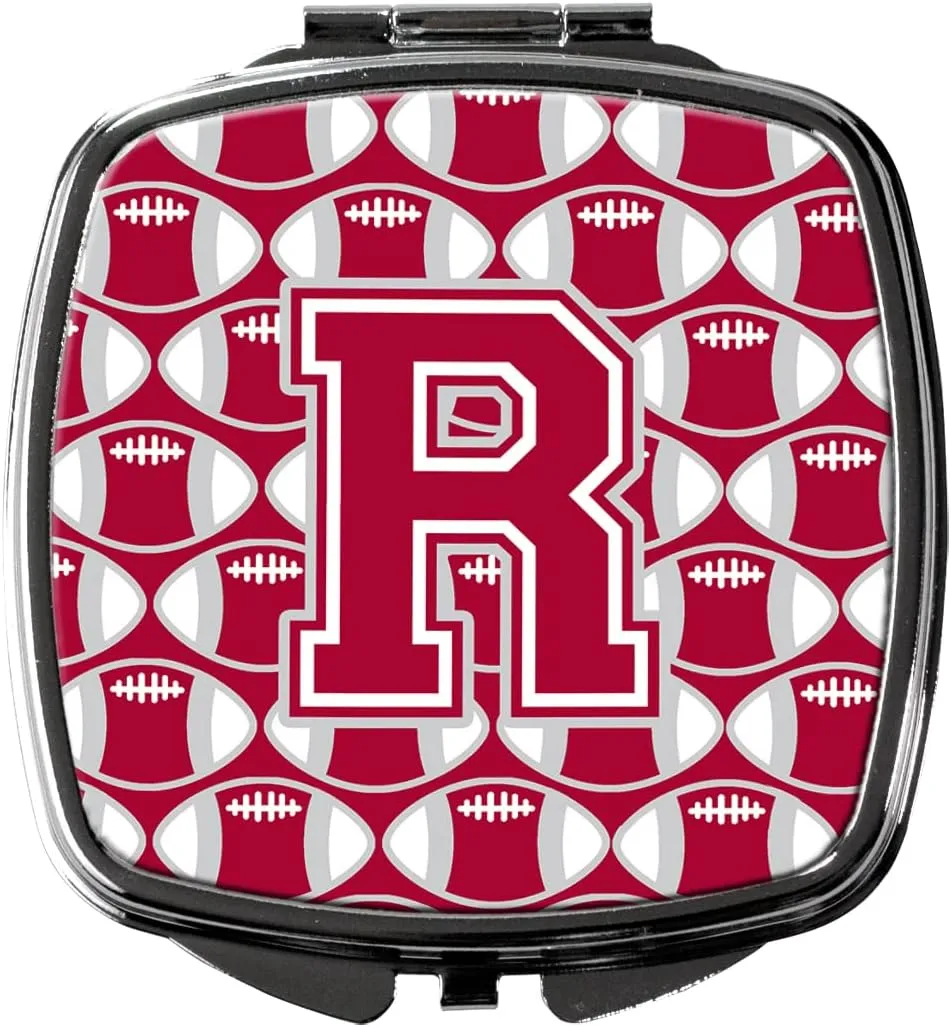 Caroline's Treasures CJ1065-RSCM Letter R Football Crimson, grey and white Compact Mirror Decorative Travel Makeup Mirror for Women Girls Gifts Pocket Makeup Mirror Folding Handheld