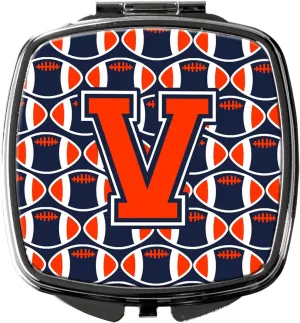 Caroline's Treasures CJ1066-VSCM Letter V Football Orange, Blue and white Compact Mirror Decorative Travel Makeup Mirror for Women Girls Gifts Pocket Makeup Mirror Folding Handheld