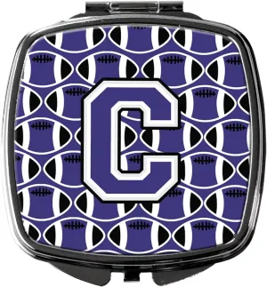 Caroline's Treasures CJ1068-CSCM Letter C Football Purple and White Compact Mirror Decorative Travel Makeup Mirror for Women Girls Gifts Pocket Makeup Mirror Folding Handheld