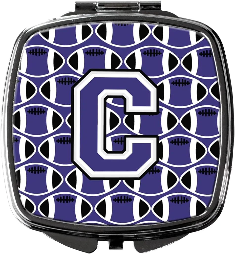 Caroline's Treasures CJ1068-CSCM Letter C Football Purple and White Compact Mirror Decorative Travel Makeup Mirror for Women Girls Gifts Pocket Makeup Mirror Folding Handheld