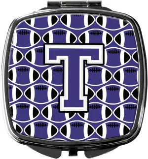 Caroline's Treasures CJ1068-TSCM Letter T Football Purple and White Compact Mirror Decorative Travel Makeup Mirror for Women Girls Gifts Pocket Makeup Mirror Folding Handheld