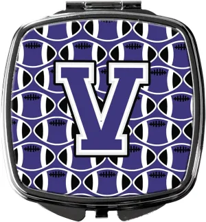 Caroline's Treasures CJ1068-VSCM Letter V Football Purple and White Compact Mirror Decorative Travel Makeup Mirror for Women Girls Gifts Pocket Makeup Mirror Folding Handheld