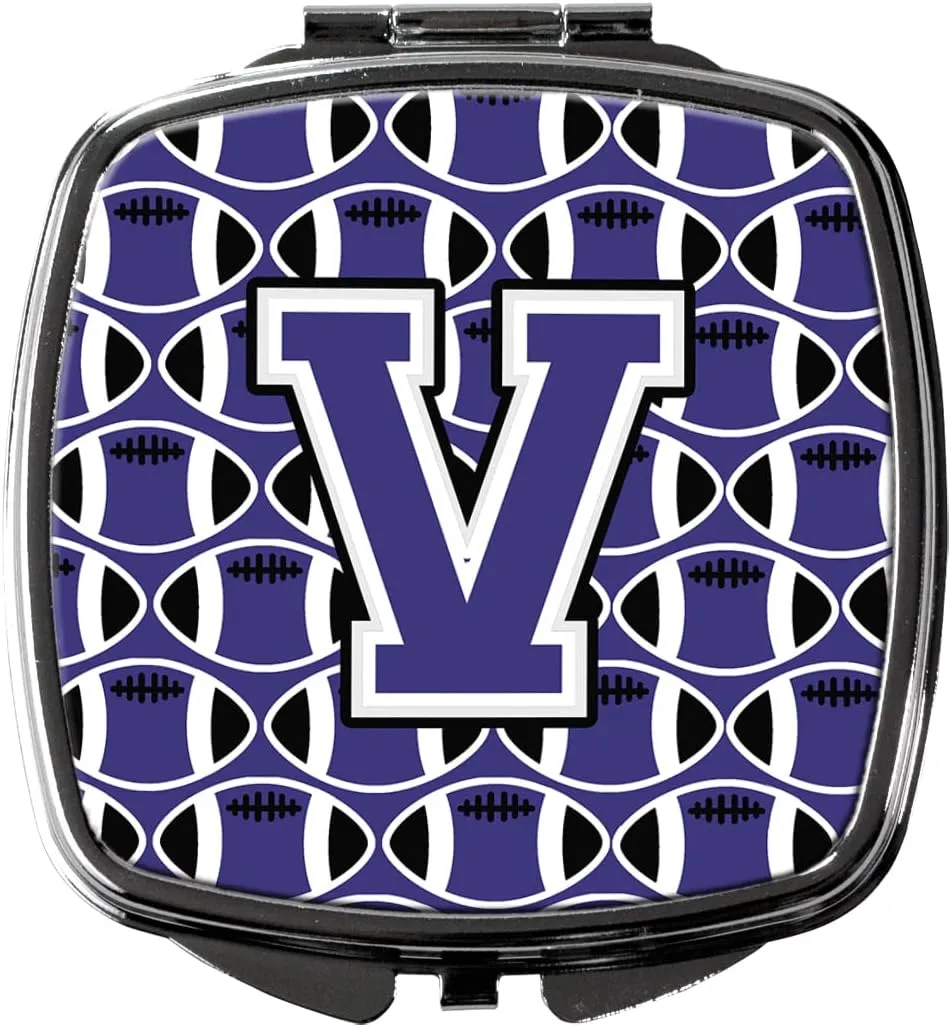 Caroline's Treasures CJ1068-VSCM Letter V Football Purple and White Compact Mirror Decorative Travel Makeup Mirror for Women Girls Gifts Pocket Makeup Mirror Folding Handheld