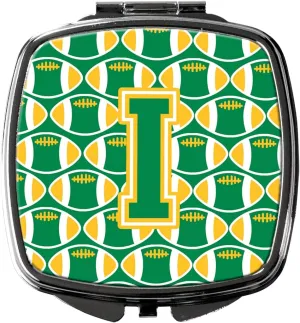 Caroline's Treasures CJ1069-ISCM Letter I Football Green and Gold Compact Mirror Decorative Travel Makeup Mirror for Women Girls Gifts Pocket Makeup Mirror Folding Handheld