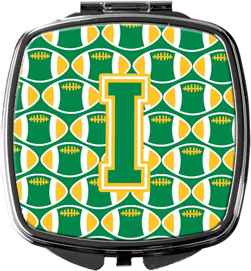 Caroline's Treasures CJ1069-ISCM Letter I Football Green and Gold Compact Mirror Decorative Travel Makeup Mirror for Women Girls Gifts Pocket Makeup Mirror Folding Handheld