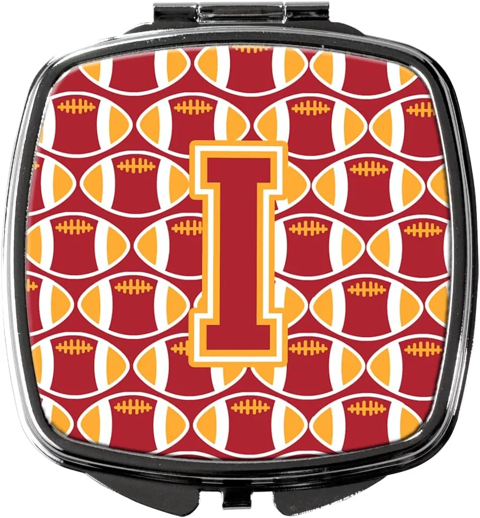 Caroline's Treasures CJ1070-ISCM Letter I Football Cardinal and Gold Compact Mirror Decorative Travel Makeup Mirror for Women Girls Gifts Pocket Makeup Mirror Folding Handheld