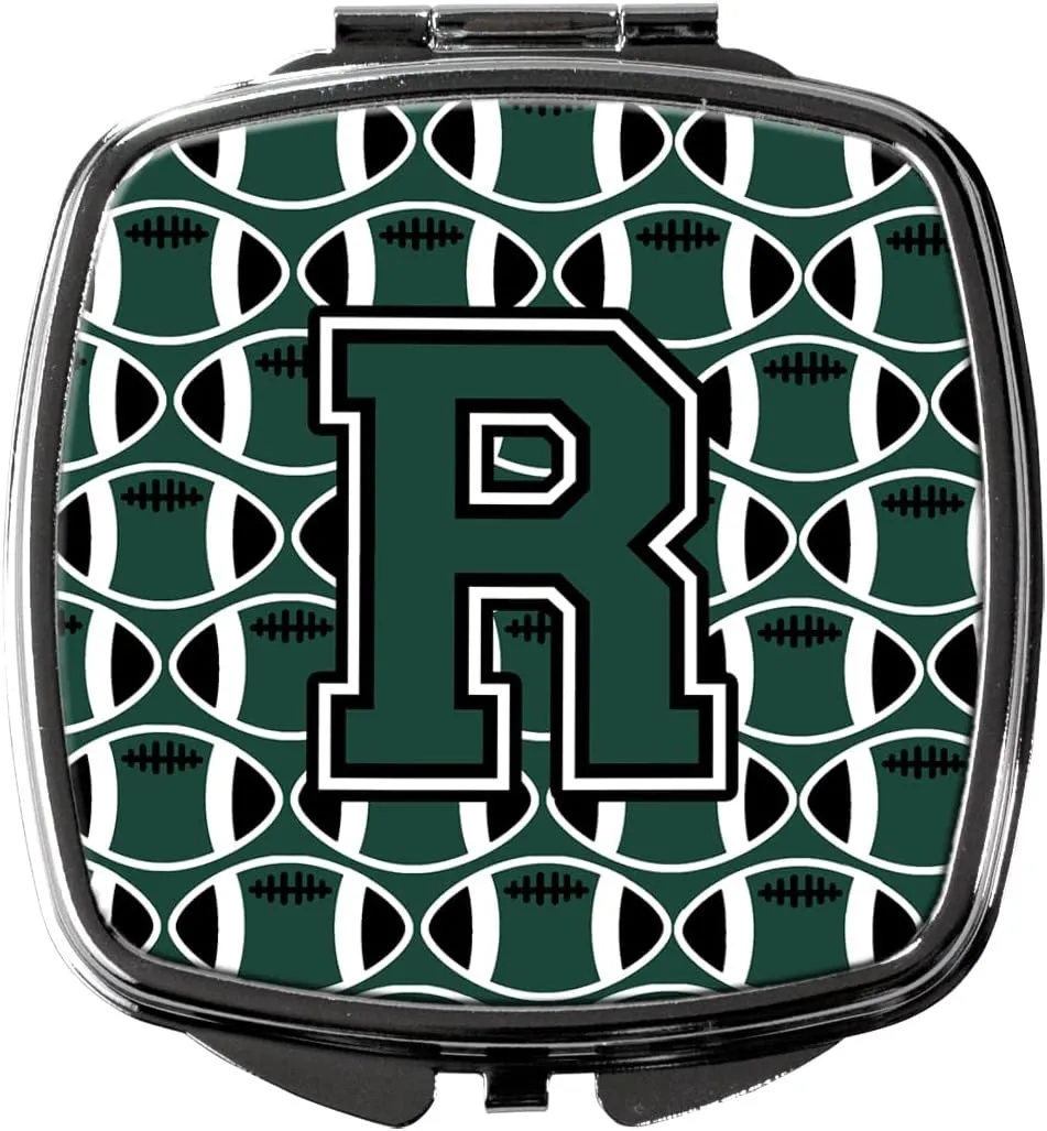 Caroline's Treasures CJ1071-RSCM Letter R Football Green and White Compact Mirror Decorative Travel Makeup Mirror for Women Girls Gifts Pocket Makeup Mirror Folding Handheld