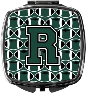 Caroline's Treasures CJ1071-RSCM Letter R Football Green and White Compact Mirror Decorative Travel Makeup Mirror for Women Girls Gifts Pocket Makeup Mirror Folding Handheld